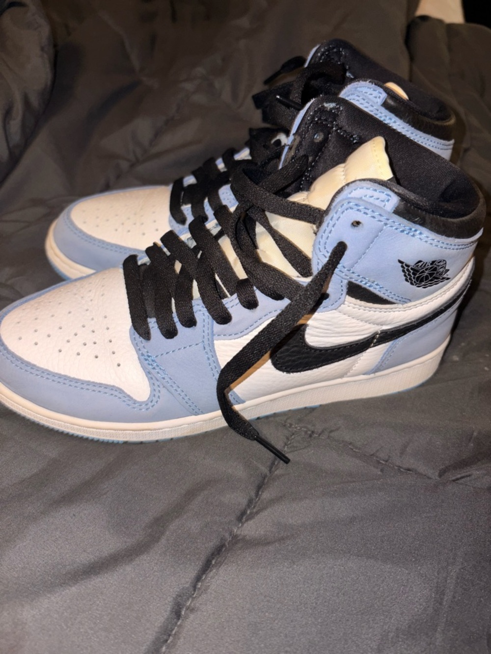 Light Blue and White High-Top Kids Sneakers with Black Accents